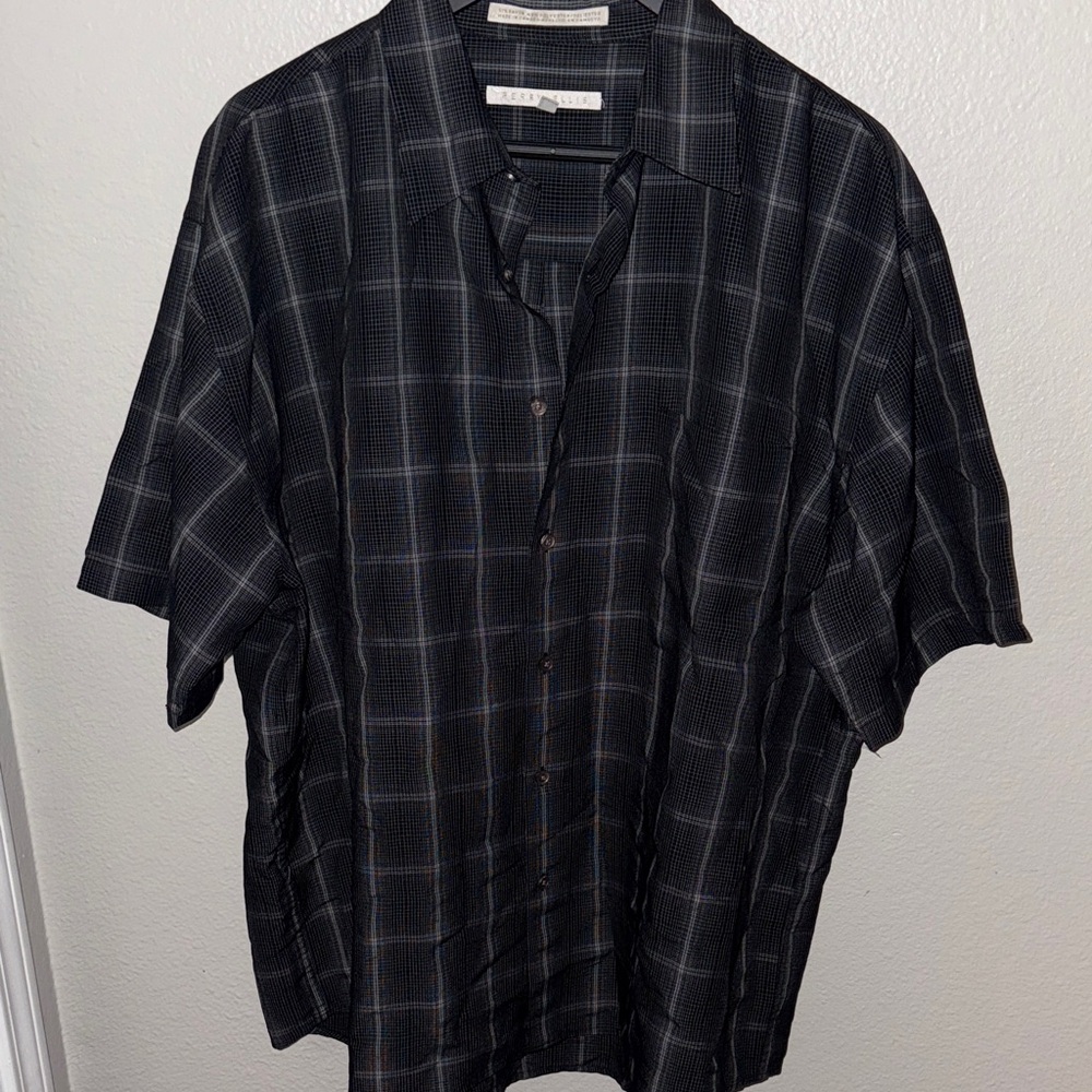Perry Ellis Black Plaid Casual Shirt